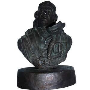 Michael Garman 1985 Pilot Aviator Bust Sculpture Bronzetone Signed WWII Style